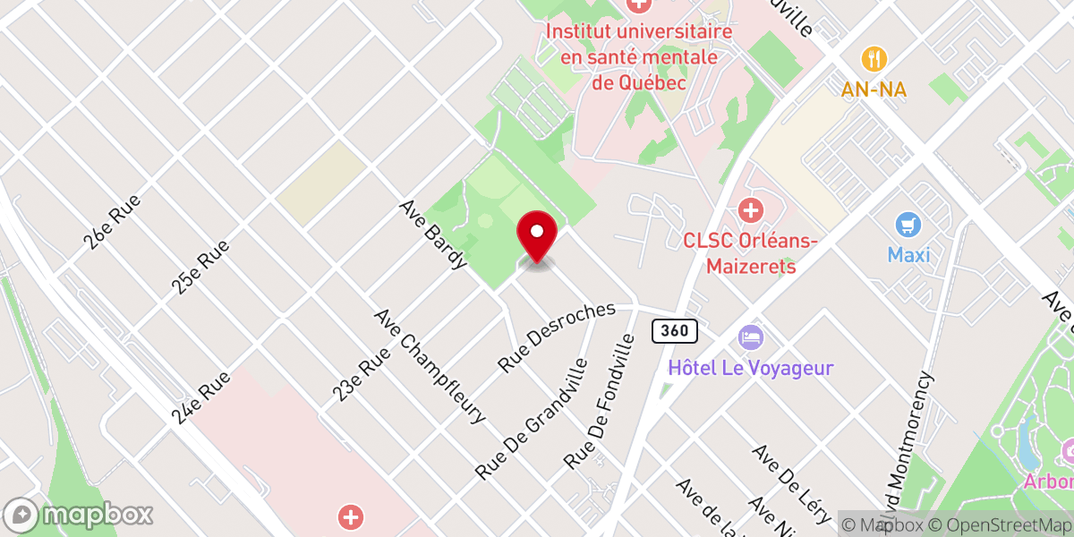 Map showing location of Iglesia Restauración de Quebec