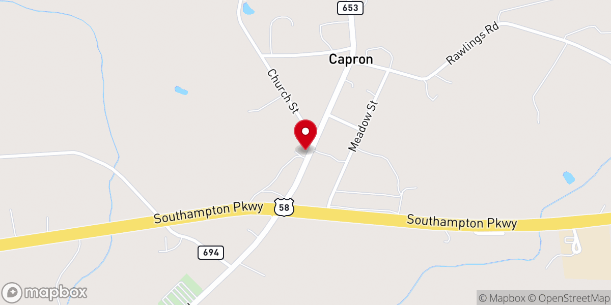 Map showing location of Capron Methodist Church