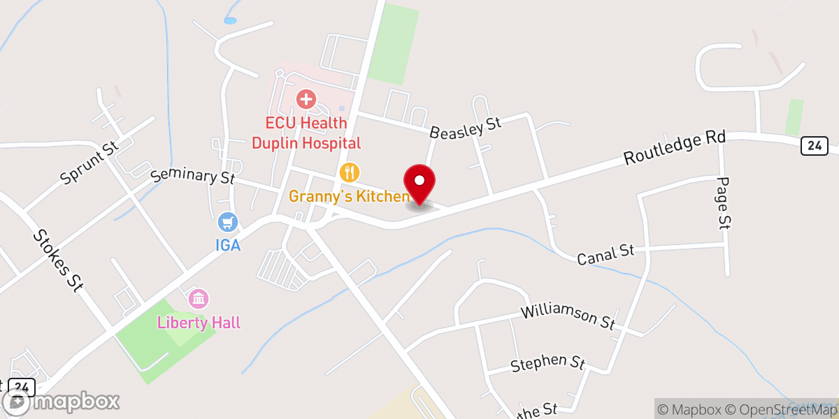 Map showing location of Kenansville Town Hall
