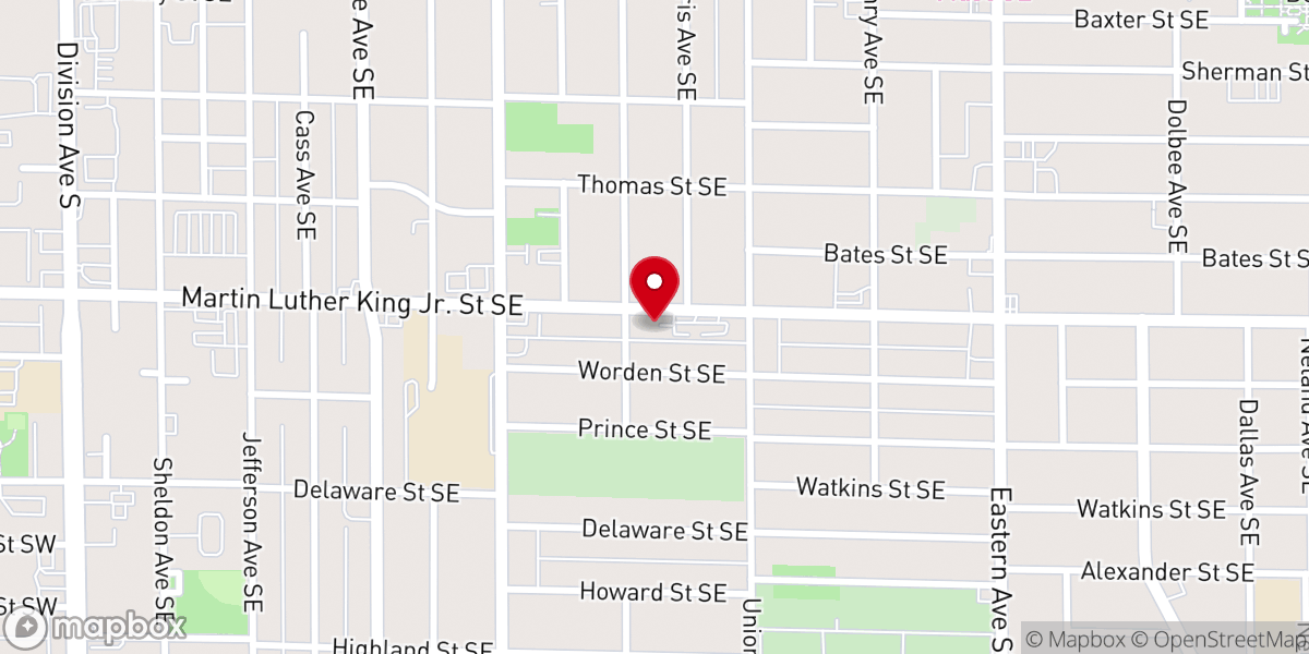 Map showing location of Pilgrim Rest Baptist Church