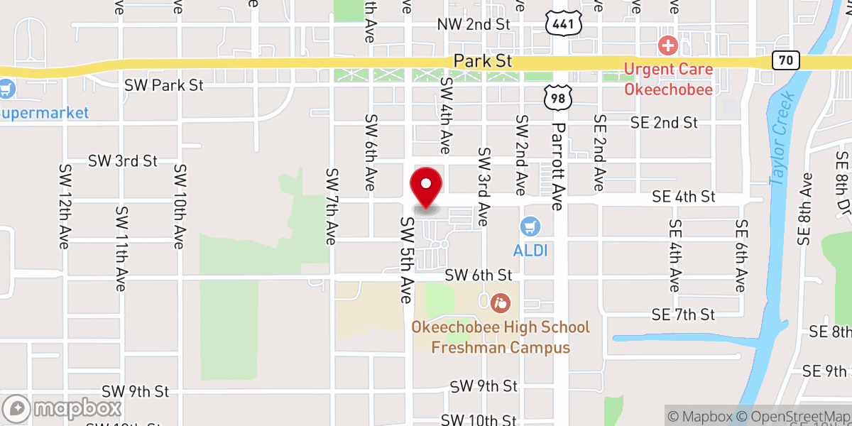 Map showing location of First Baptist Church of Okeechobee
