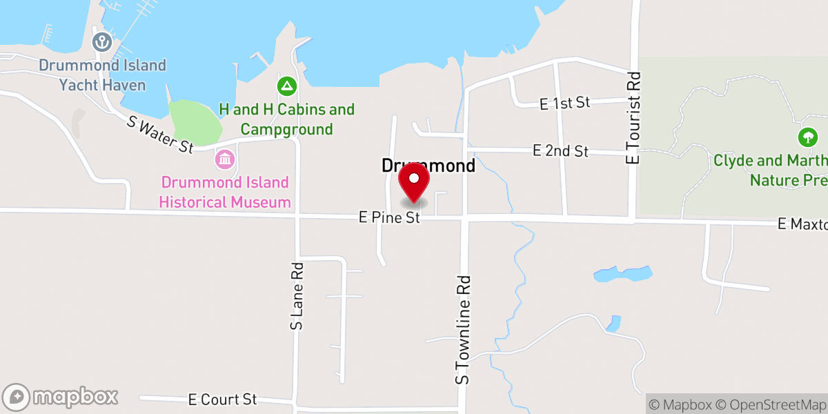 Map showing location of Drummond Island Twp Hall