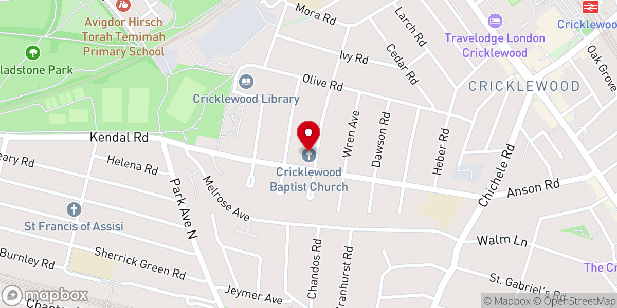 Map showing location of Cricklewood Baptist Church