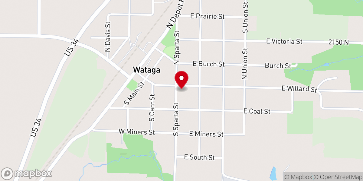 Map showing location of Wataga Congregational Church