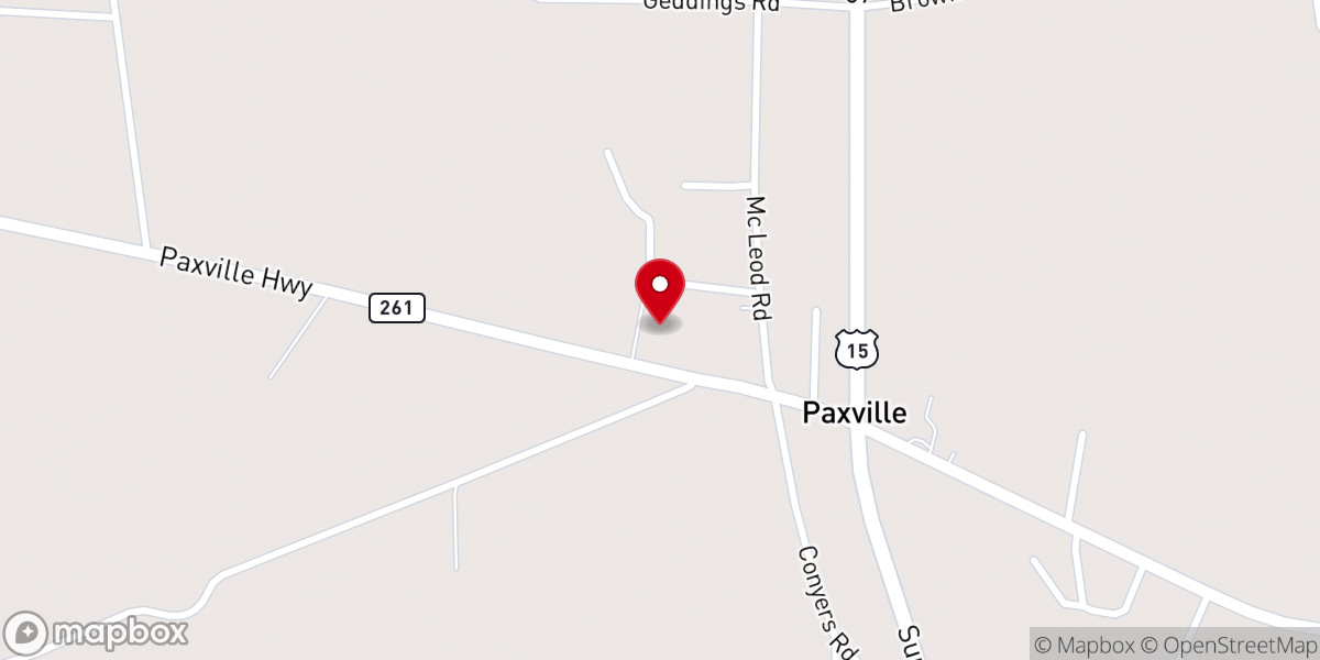 Map showing location of Paxville Baptist Church
