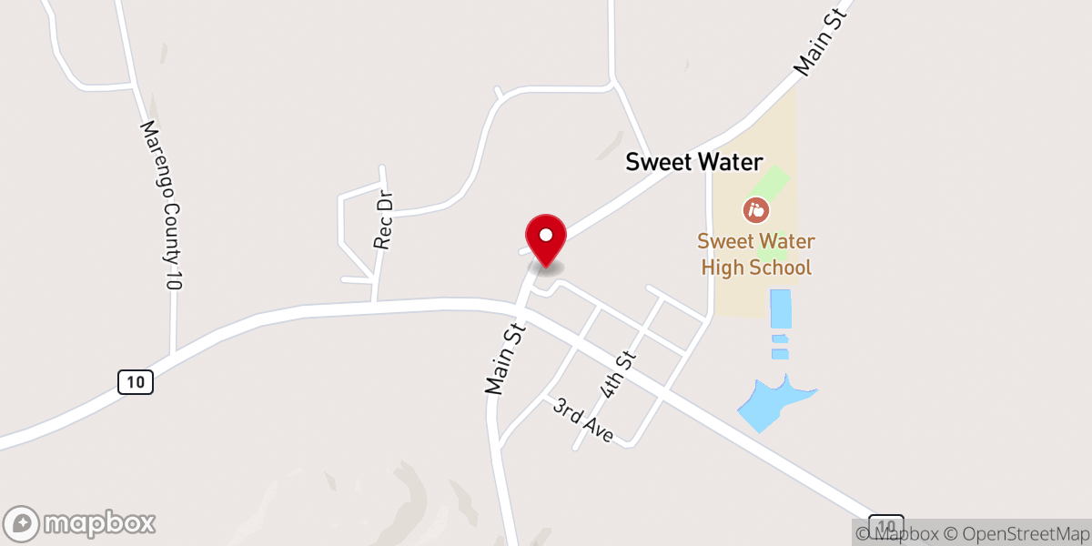 Map showing location of Sweet Water Baptist Church