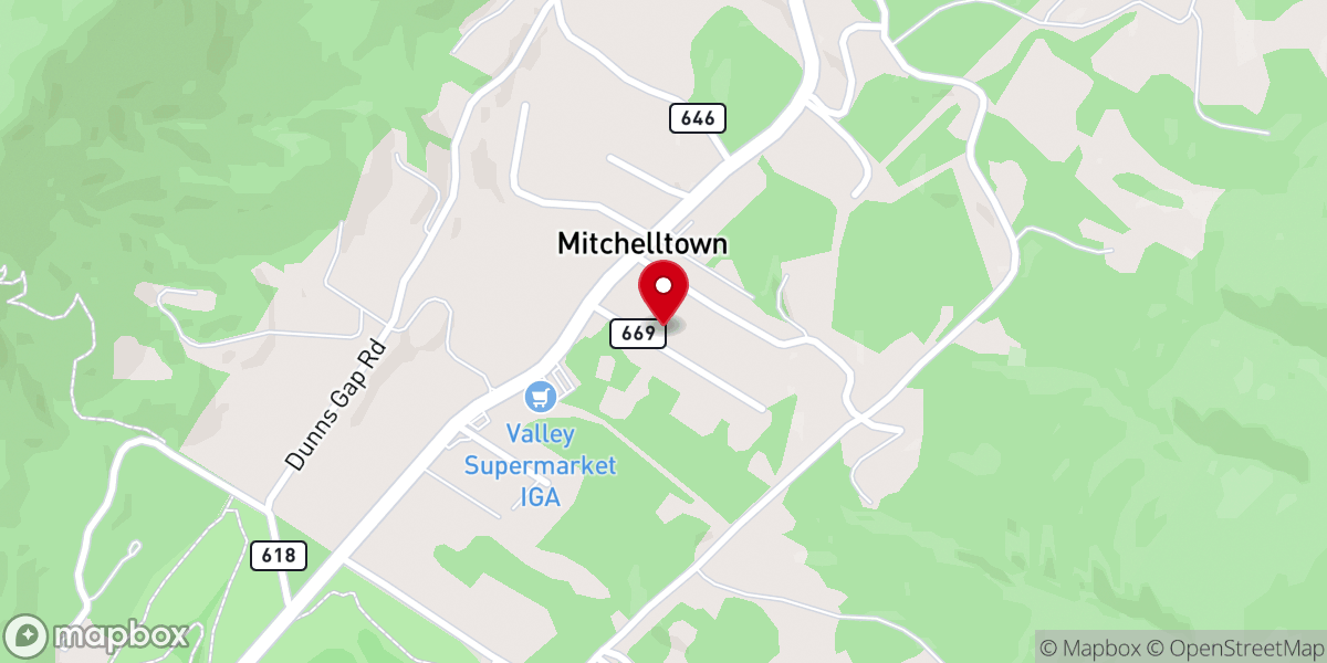 Map showing location of Virginia Chapel Methodist Church