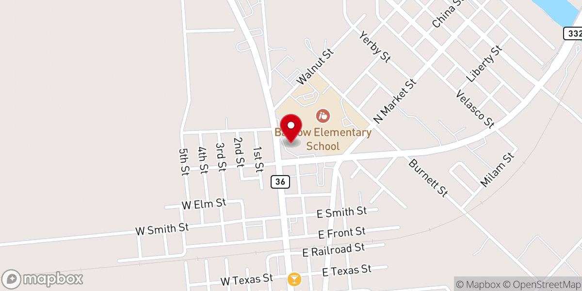 Map showing location of First Baptist Church-Brazoria