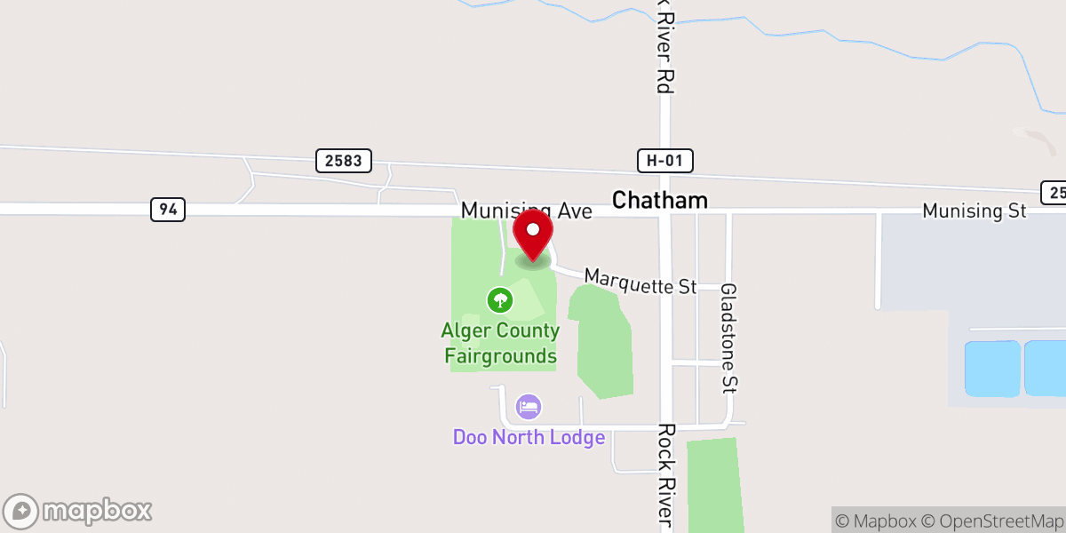 Map showing location of Alger County Fairgrounds