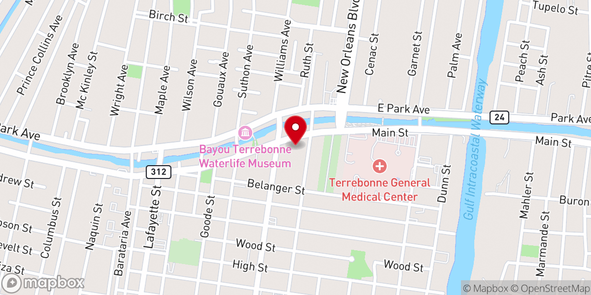 Map showing location of Terrebonne Parish Recreation