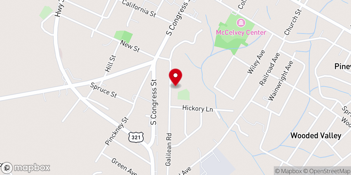 Map showing location of Galilee Baptist Church