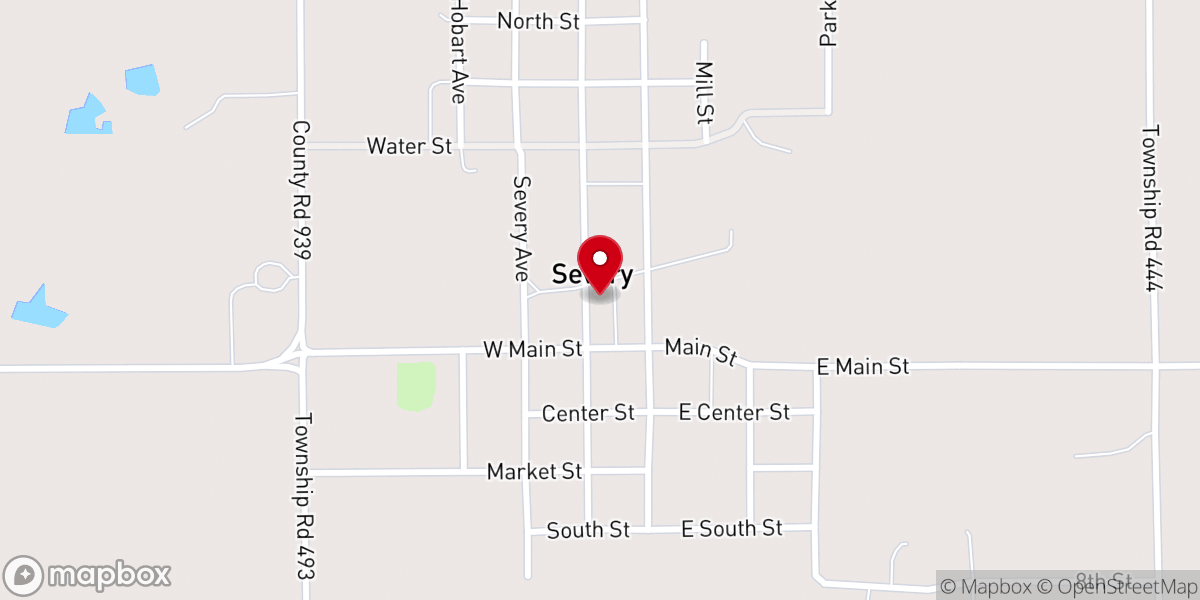 Map showing location of Severy United Methodist Church