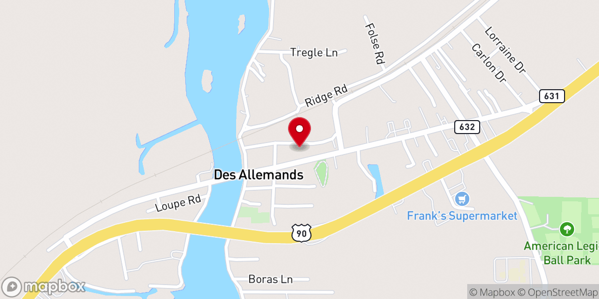 Map showing location of Des Allemands Mennonite Church