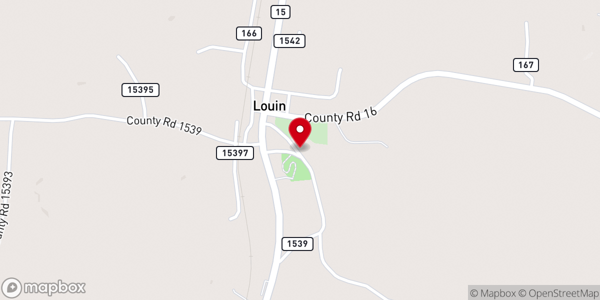 Map showing location of First Baptist Church Louin