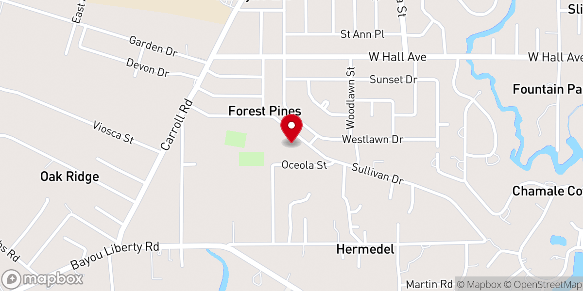 Map showing location of Bayou Baptist Church