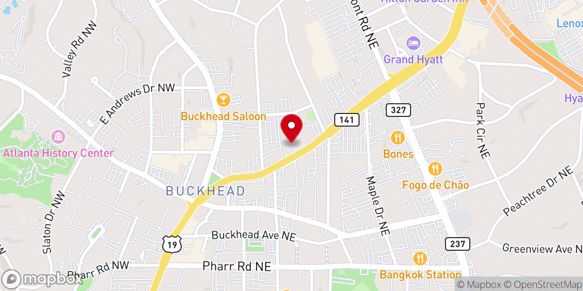 Map showing location of Peachtree Road United Methodist Church