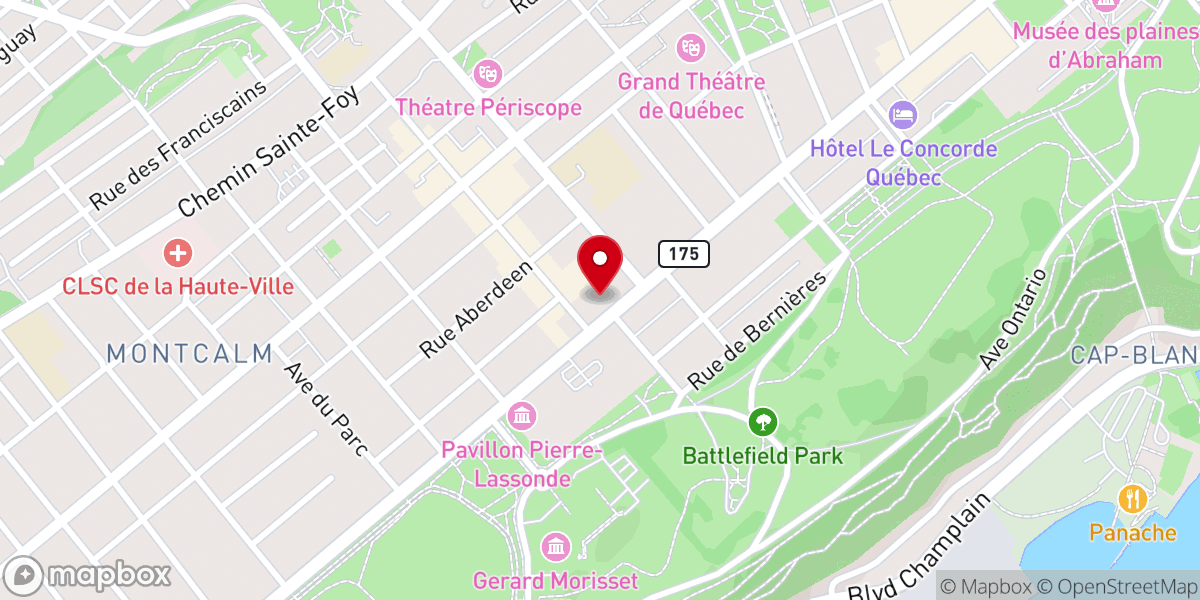 Map showing location of Quebec Baptist Church