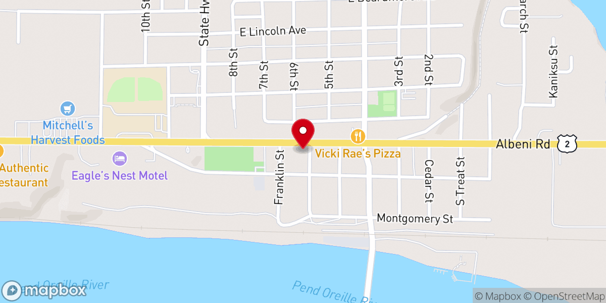 Map showing location of Priest River Community Church Thrift Store