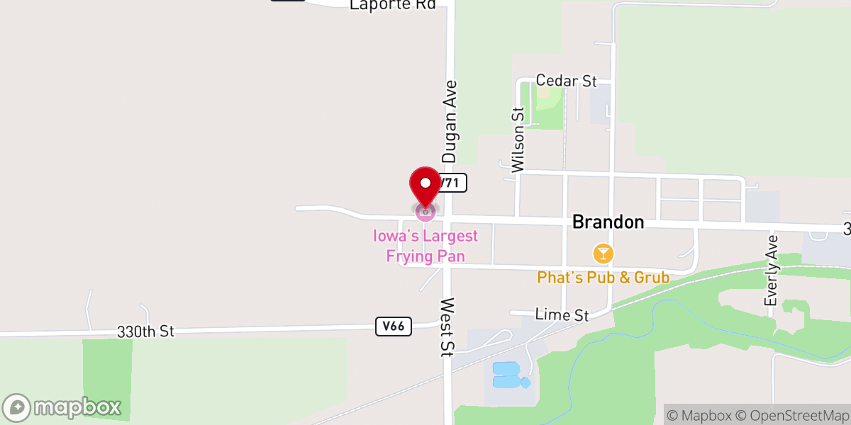 Map showing location of Iowa's Largest Frying Pan