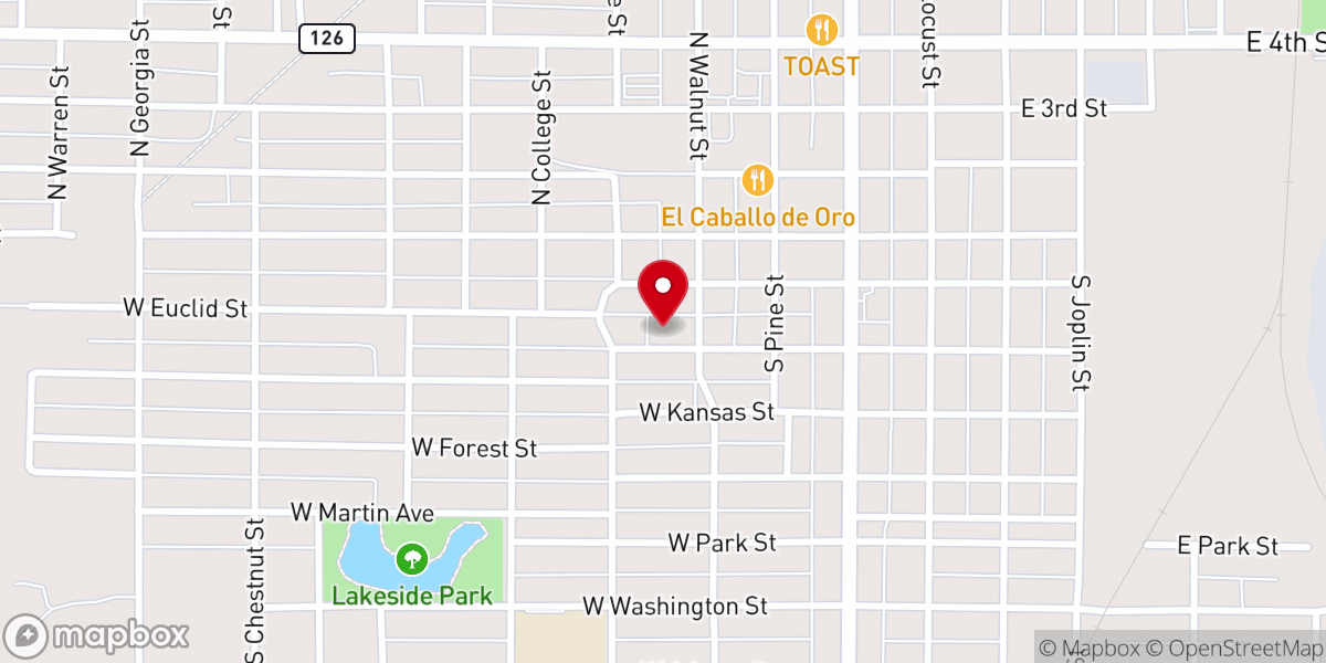 Map showing location of Tuesday morning breakfast at St. Peter's Episcopal Church, 306 W. Euclid, Pittsburg, KS
