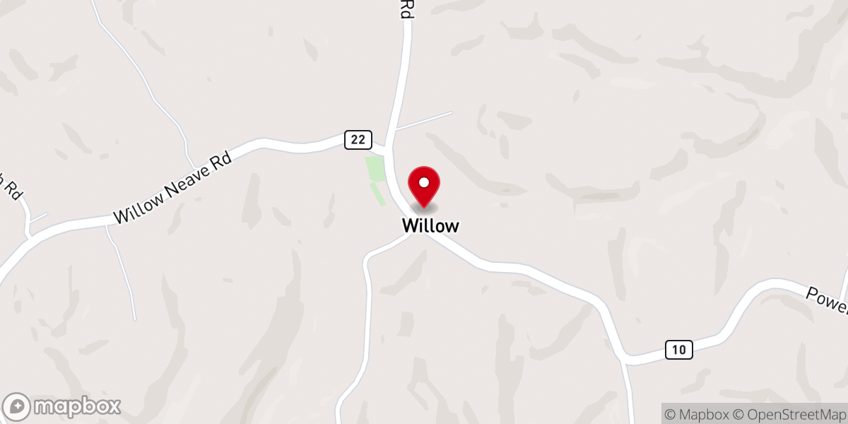 Map showing location of Willow Baptist Church