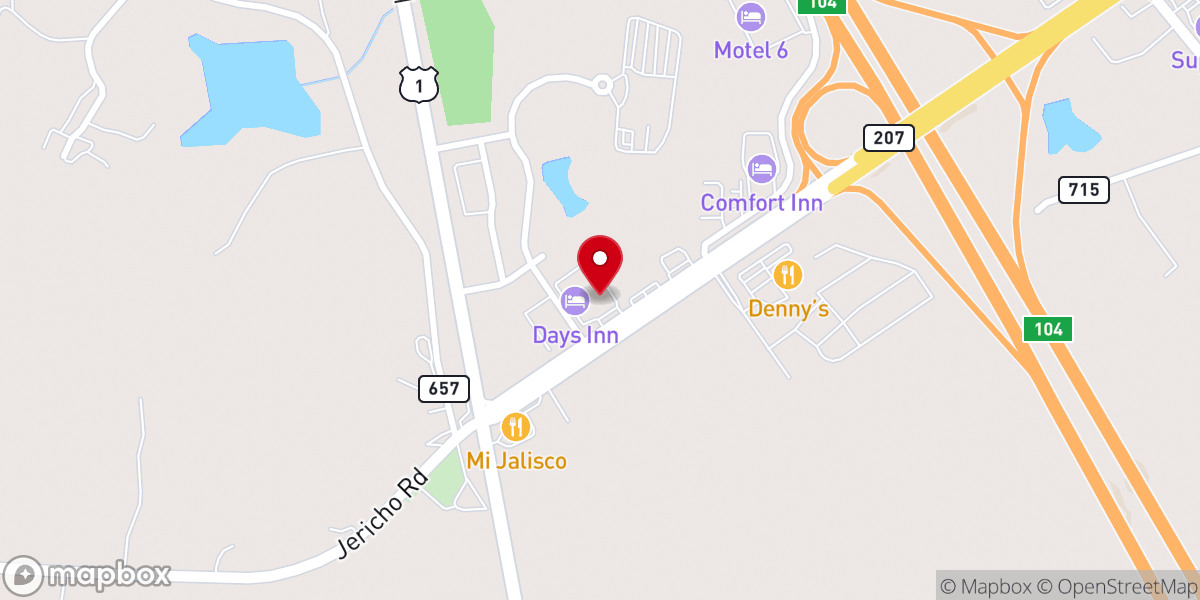 Map showing location of Days Inn by Wyndham Ruther Glen Kings Dominion Area