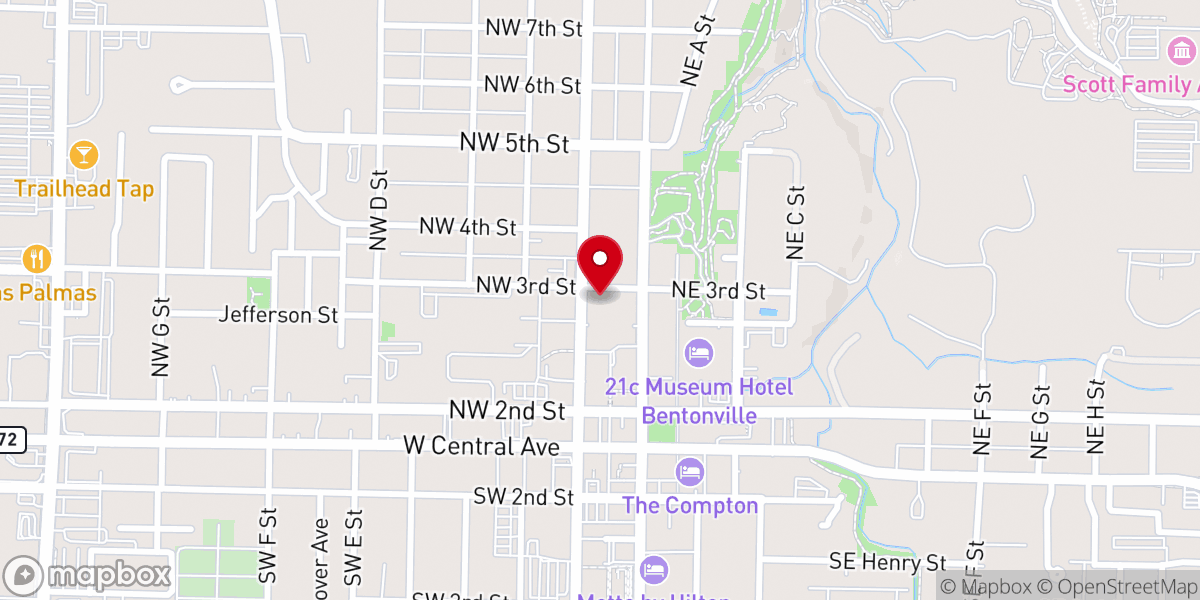 Map showing location of Bentonville Community Church