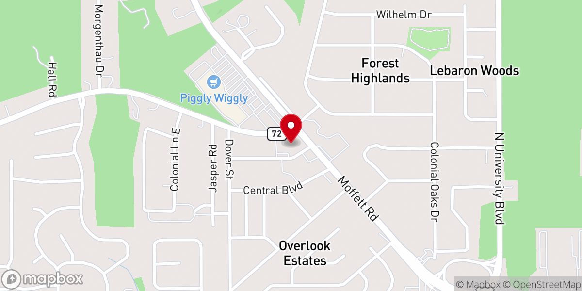 Map showing location of Moffett Road Baptist Church