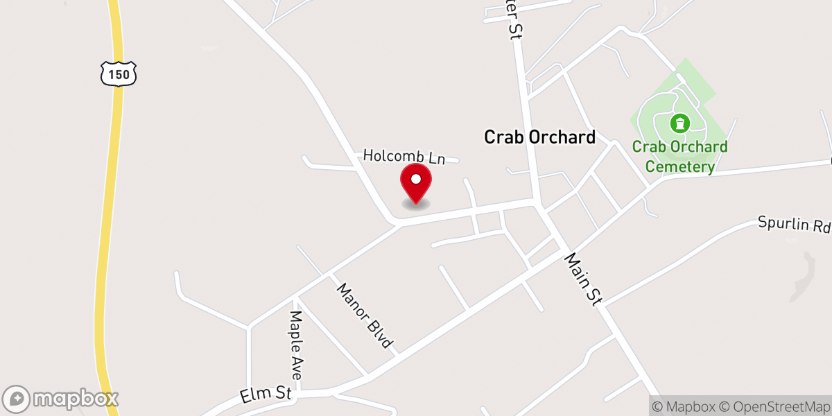 Map showing location of Crab Orchard Baptist Church