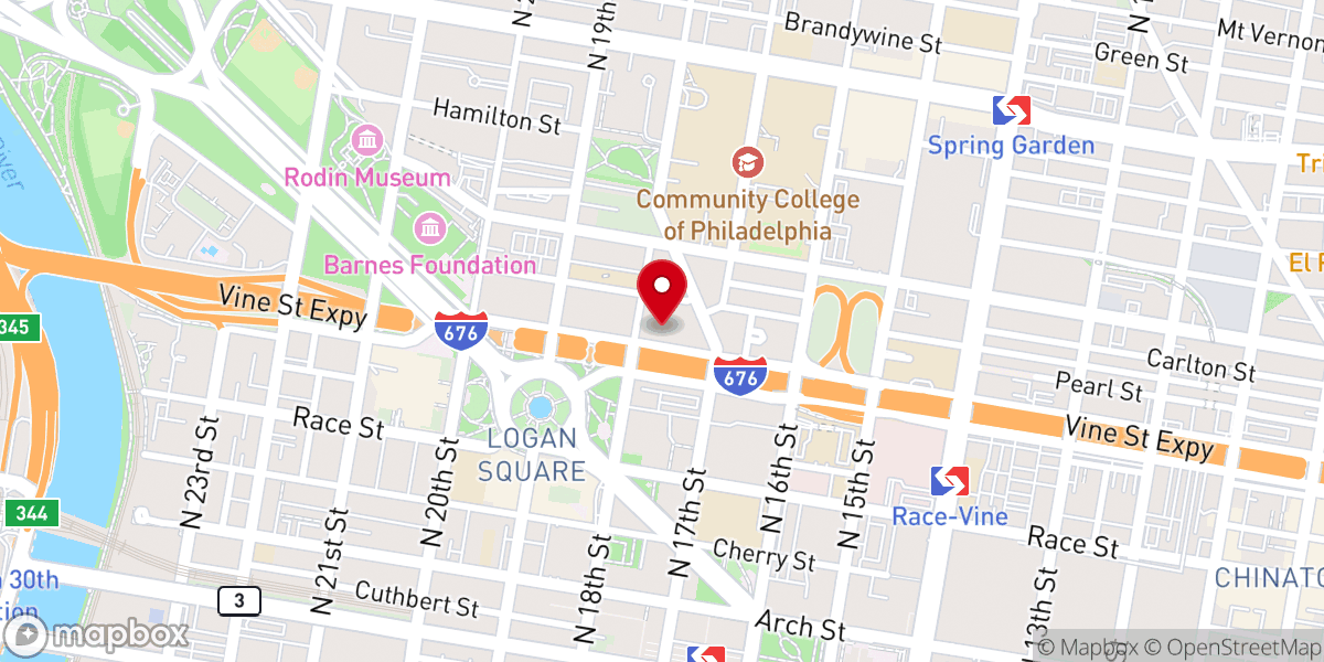 Map showing location of Philadelphia Pennsylvania Temple