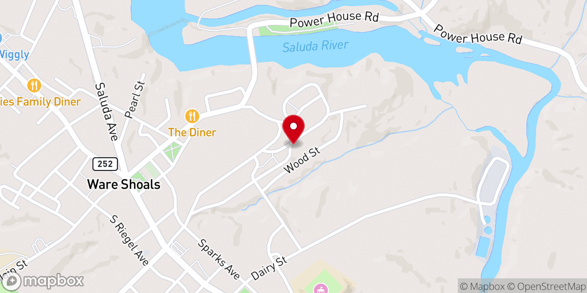Map showing location of Ware Shoals Pentecostal Church
