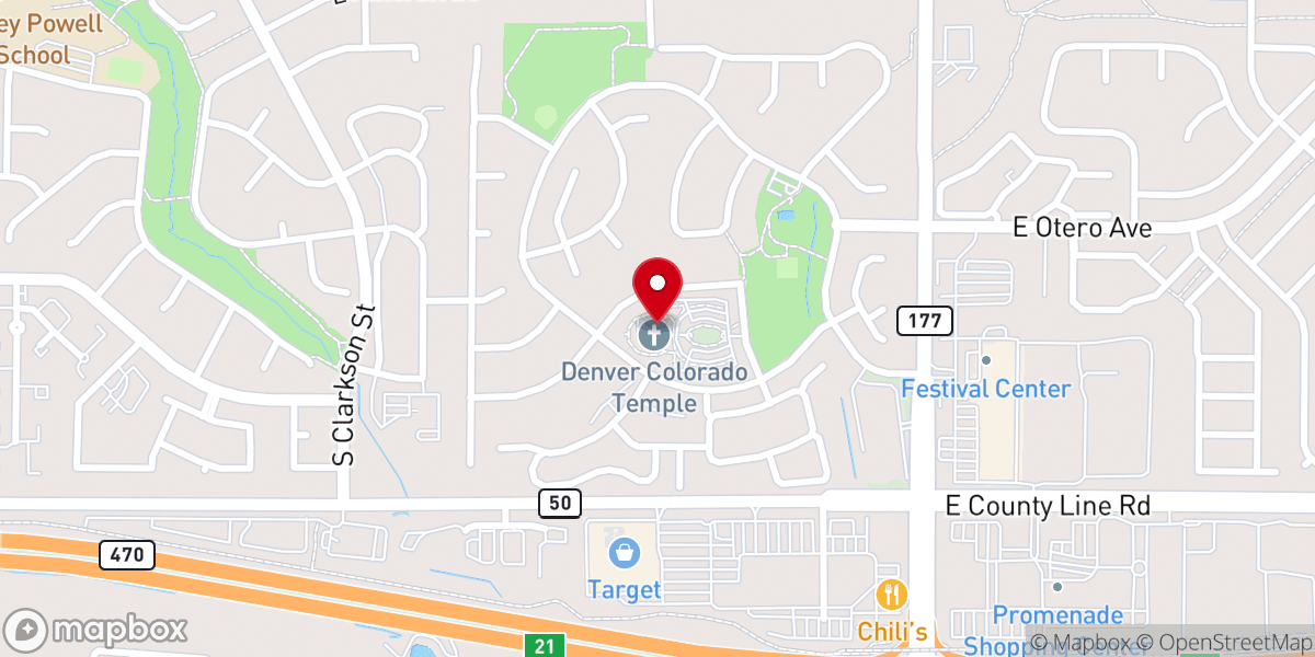 Map showing location of Denver Colorado Temple