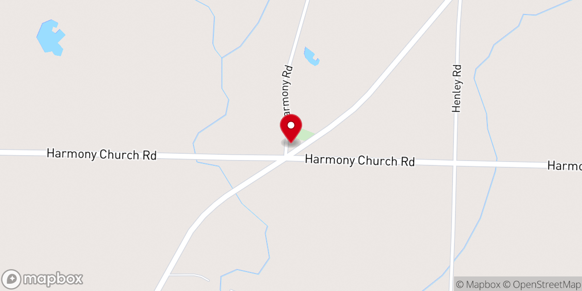 Map showing location of Harmony Church