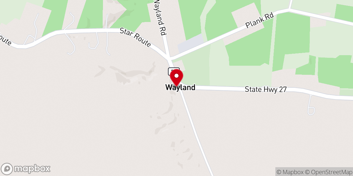 Map showing location of Wayland Baptist Church