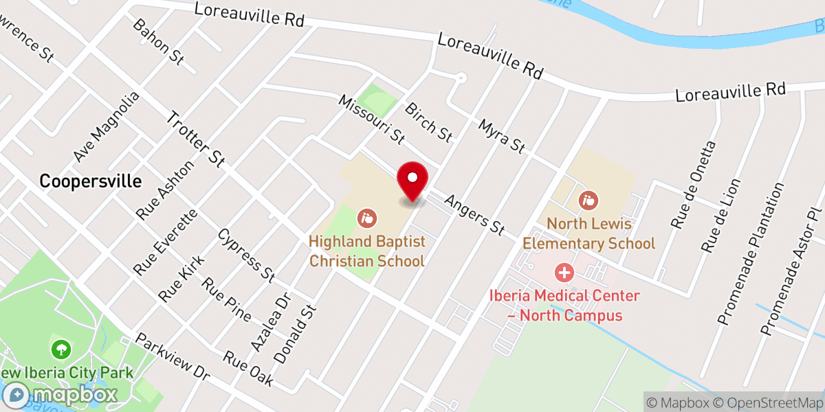 Map showing location of Highland Baptist Church