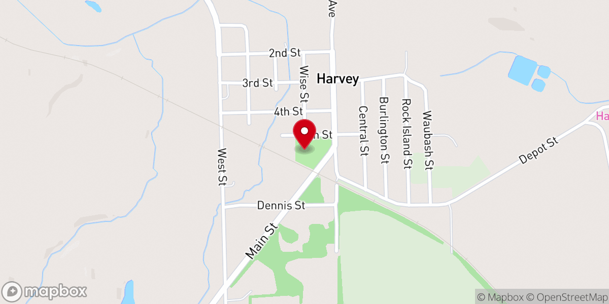 Map showing location of Harvey Community Building