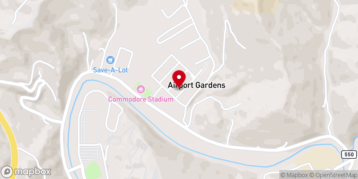 Map showing location of Airport Gardens Baptist Church
