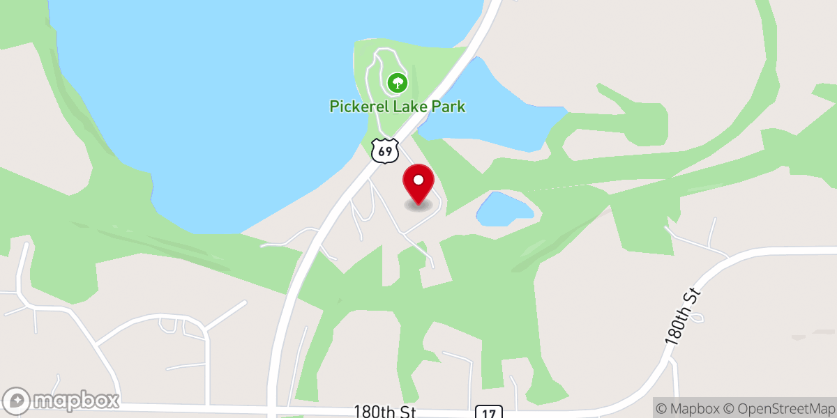 Map showing location of Albert Lea Vineyard Church