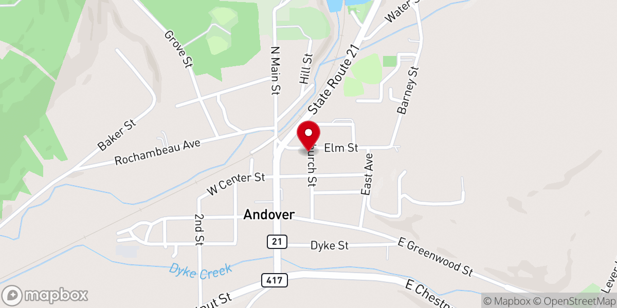 Map showing location of Andover First Baptist