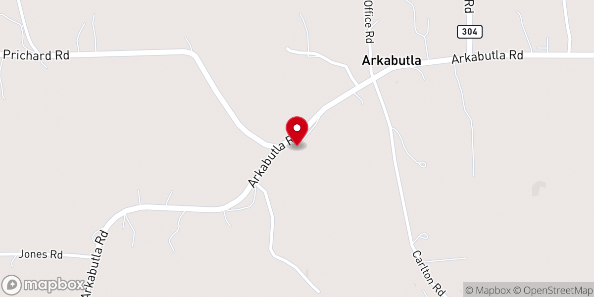 Map showing location of Arkabutla United Methodist Church