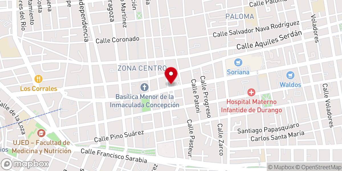 Map showing location of Arquidiócesis de Durango