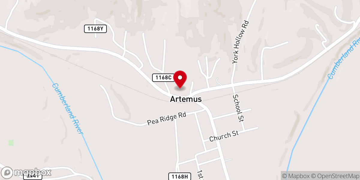Map showing location of Artemus Christian Church