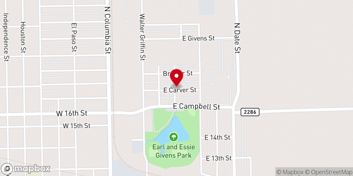 Map showing location of Ash & Carver Street Church of Christ