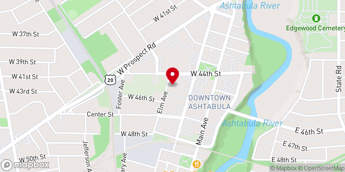 Map showing location of Ashtabula First United Methodist Church