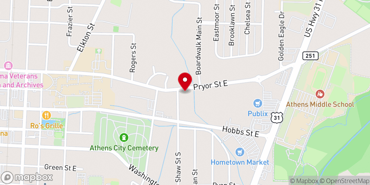 Map showing location of Athens Church