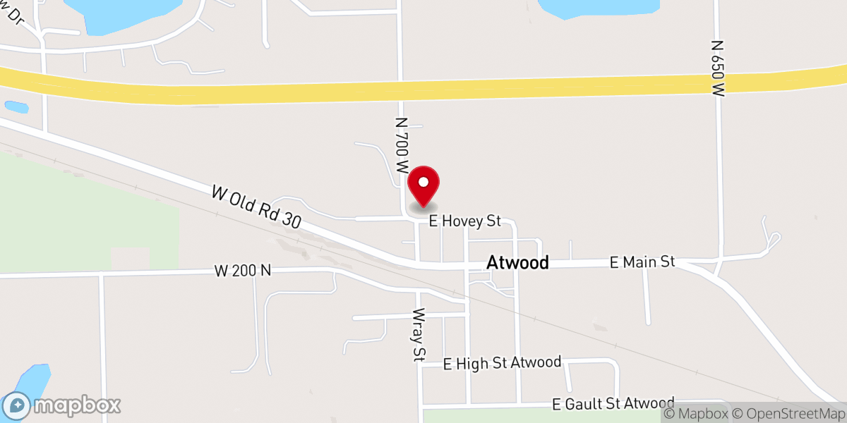 Map showing location of Atwood Aldersgate United Methodist Church