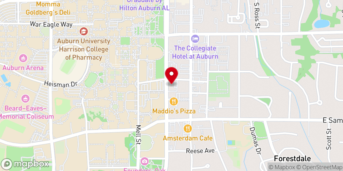 Map showing location of Auburn Alumni Center
