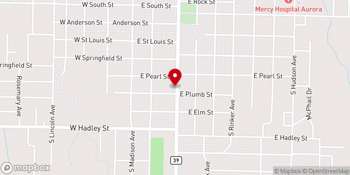 Map showing location of Aurora Baptist Temple