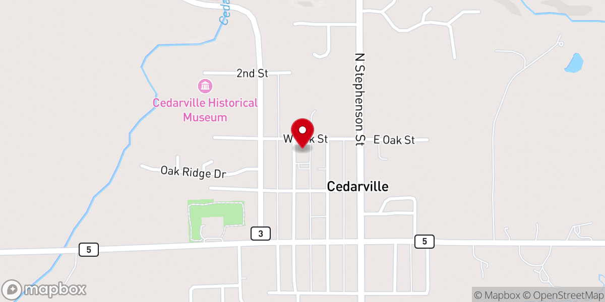 Map showing location of Cedarville Emanuel Church