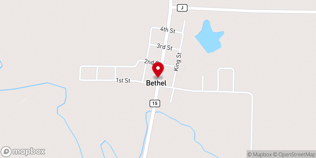 Map showing location of Bethel Fest Hall
